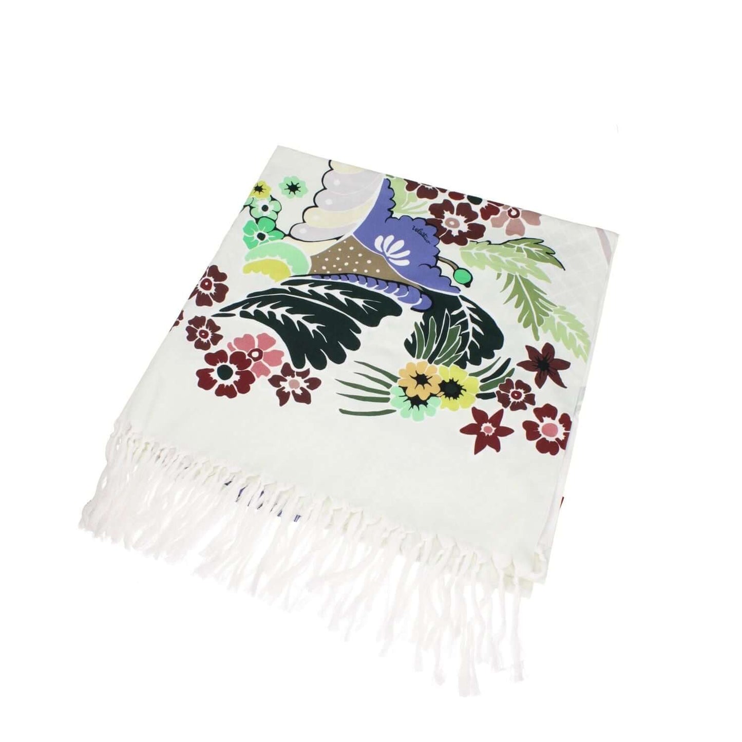 Valentino Garavani Multicolor Cotton Beach Towel with fringe, featuring floral design, MPN E3002HFAAM0, size 95x200 cm, 100% cotton.