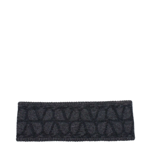 Valentino Garavani Gray Wool Headband with logo design, made from virgin wool, measuring 8.5×25 cm, MPN HI00YAKR083, fashion accessory.