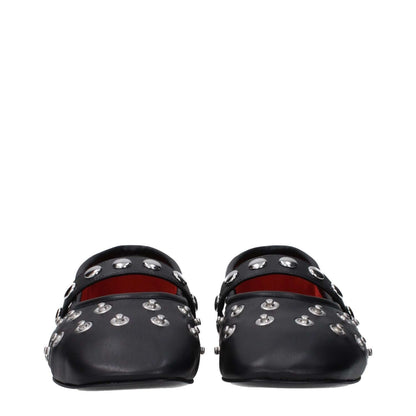 Stella McCartney Black Leather Ballet Flats with silver studs, eco leather, round toe, punk rock style, button closure, and rubber sole.