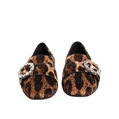 Dolce & Gabbana Brown Leopard Print Crystals Loafers Flats Shoes