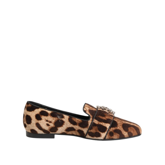 Dolce & Gabbana Brown Leopard Print Crystals Loafers Flats Shoes LA12878-35
