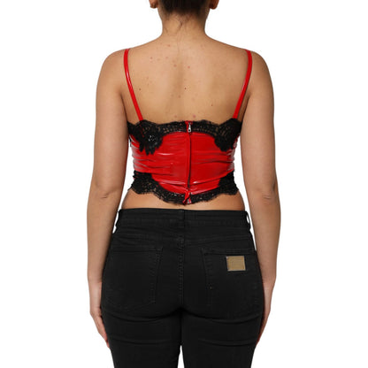 Dolce & Gabbana Red Black Lace Trim Polyester Sleeveless Tank Top