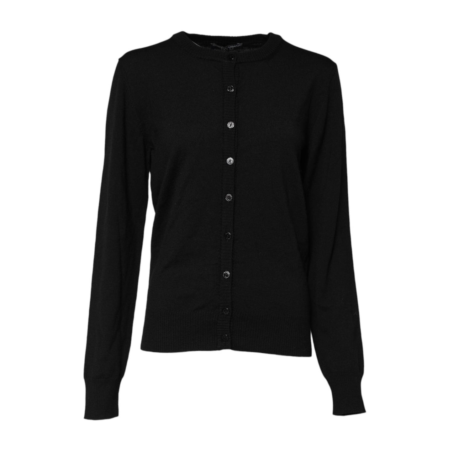 Dolce & Gabbana Black Wool Knit Crew Neck Cardigan Sweater