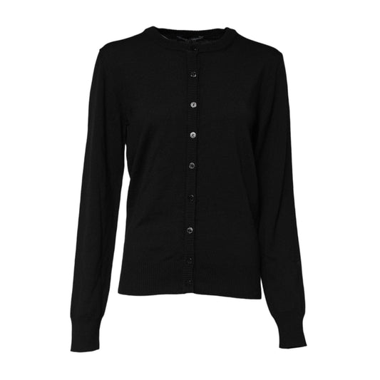 Dolce & Gabbana Black Wool Knit Crew Neck Cardigan Sweater
