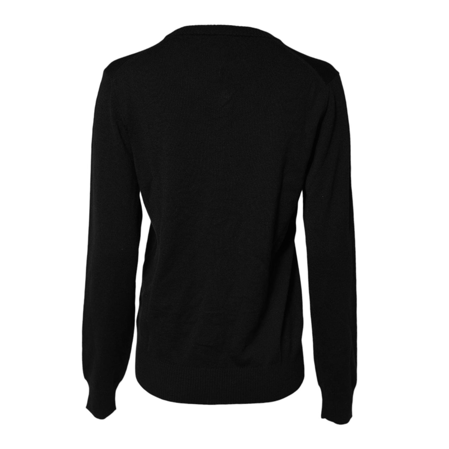 Dolce & Gabbana Black Wool Knit Crew Neck Cardigan Sweater