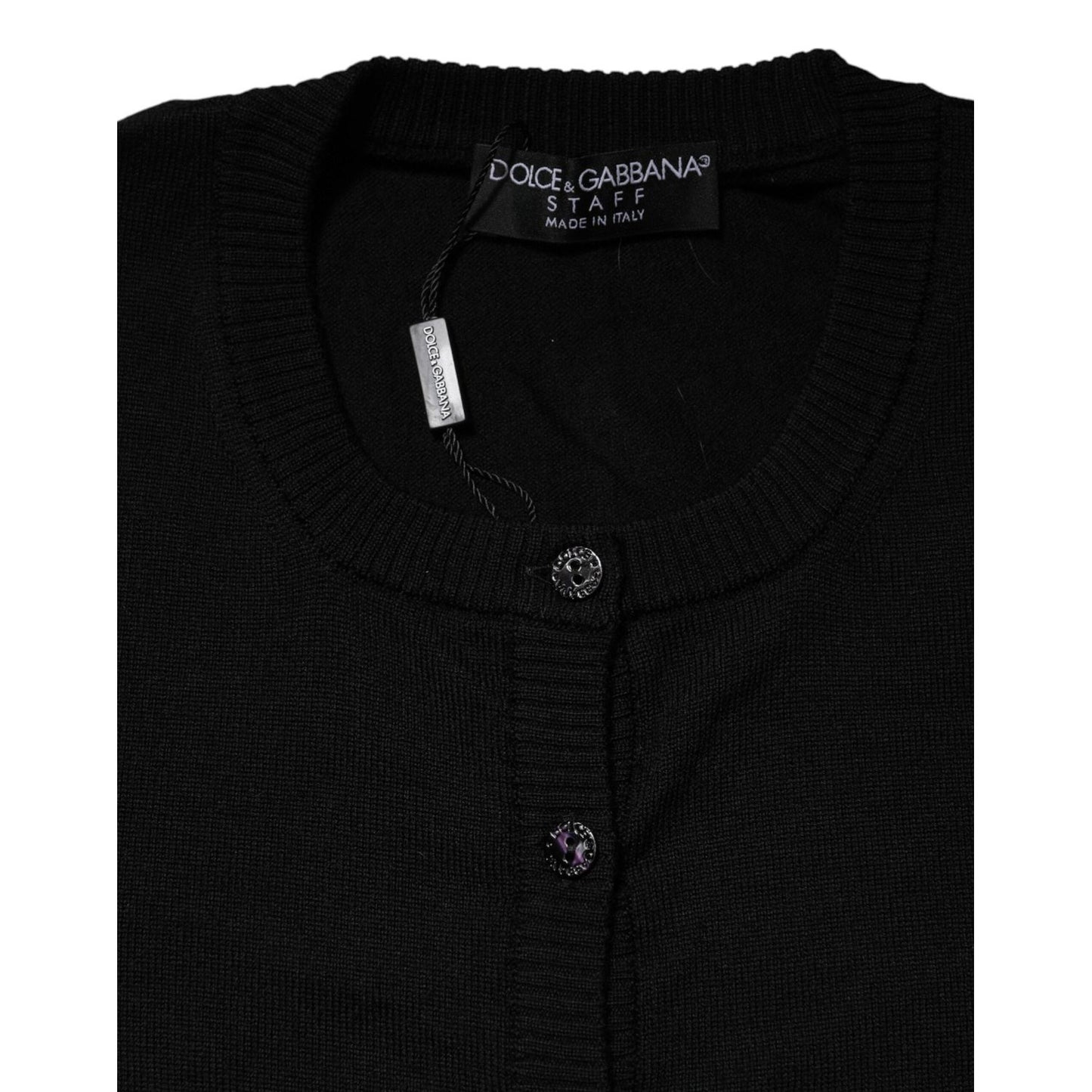 Dolce & Gabbana Black Wool Knit Crew Neck Cardigan Sweater