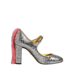 Dolce & Gabbana Silver Glitter Mink Fur VALLY Pump Shoes