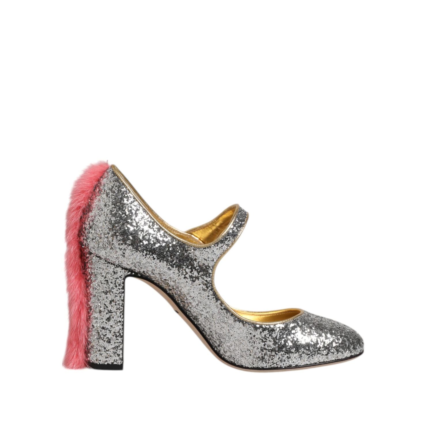Dolce & Gabbana Silver Glitter Mink Fur VALLY Pump Shoes