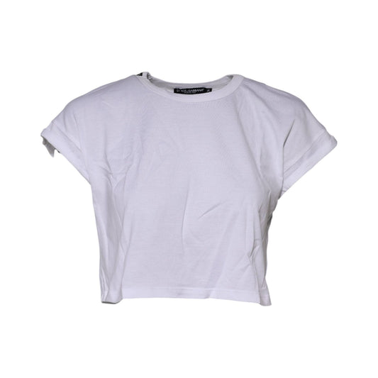 Dolce & Gabbana White Cotton Crew Neck Cropped Top T-shirt TSH90746-36