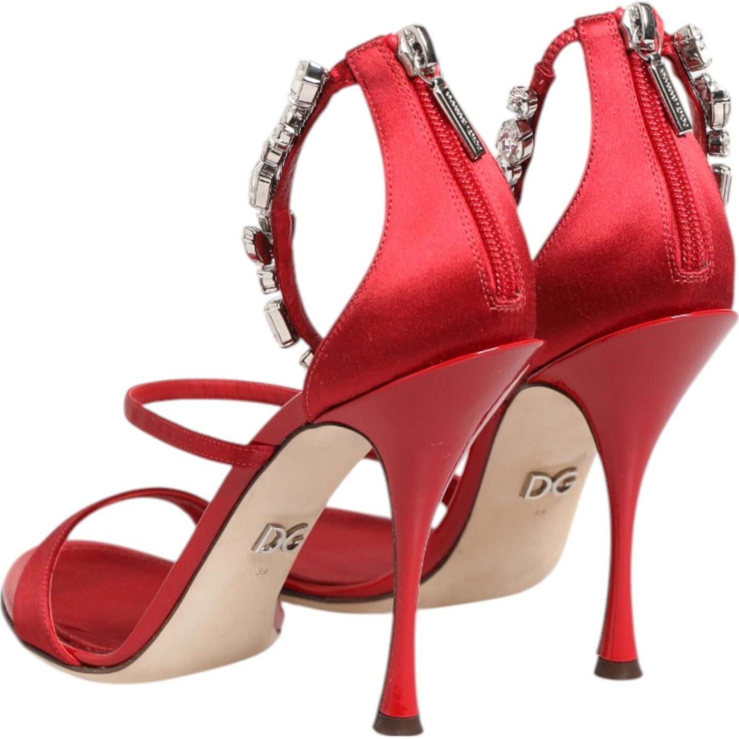 Dolce & Gabbana Red Satin Crystals Keira Sandals Heels Shoes