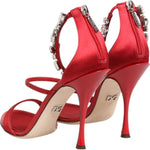Dolce & Gabbana Red Satin Crystals Keira Sandals Heels Shoes