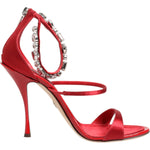 Dolce & Gabbana Red Satin Crystals Keira Sandals Heels Shoes