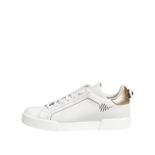 Dolce & Gabbana White Gold Leather Low Top Sneakers Shoes LA12744-38