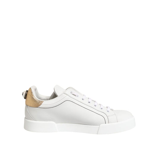 Dolce & Gabbana White Gold Leather Low Top Sneakers Shoes LA12744-38