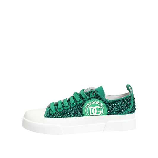 Dolce & Gabbana Green Portofino Crystal DG Logo Sneakers Shoes LA12772-41