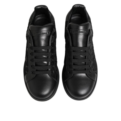 Dolce & Gabbana Black Floral Lace Low Top Sneakers Shoes