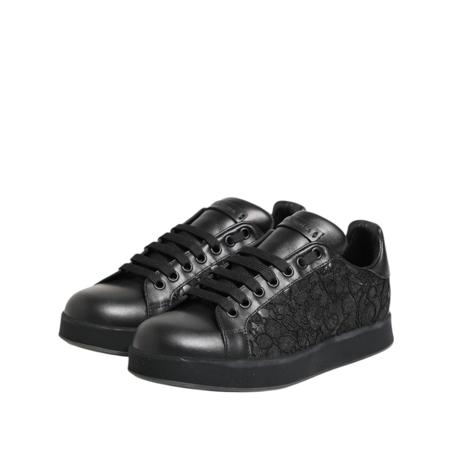 Dolce & Gabbana Black Floral Lace Low Top Sneakers Shoes