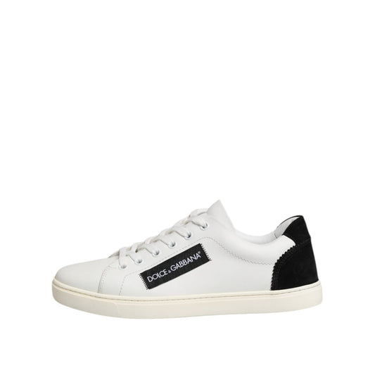 Dolce & Gabbana White Black Leather Low Top Sneakers Shoes