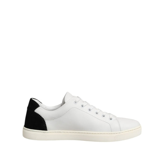 Dolce & Gabbana White Black Leather Low Top Sneakers Shoes