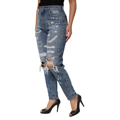 Dolce & Gabbana Blue Tattered High Waist Women Denim Jeans