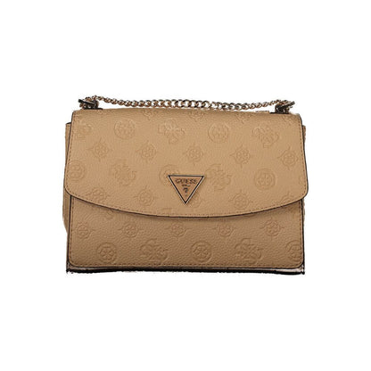 Guess Jeans Beige Polyethylene Handbag with chain shoulder strap, external pocket, and snap closure.