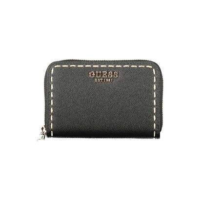 Guess Jeans Black Polyethylene Wallet with zip closure, 2 compartments, coin purse, and double card spaces, featuring contrasting details.