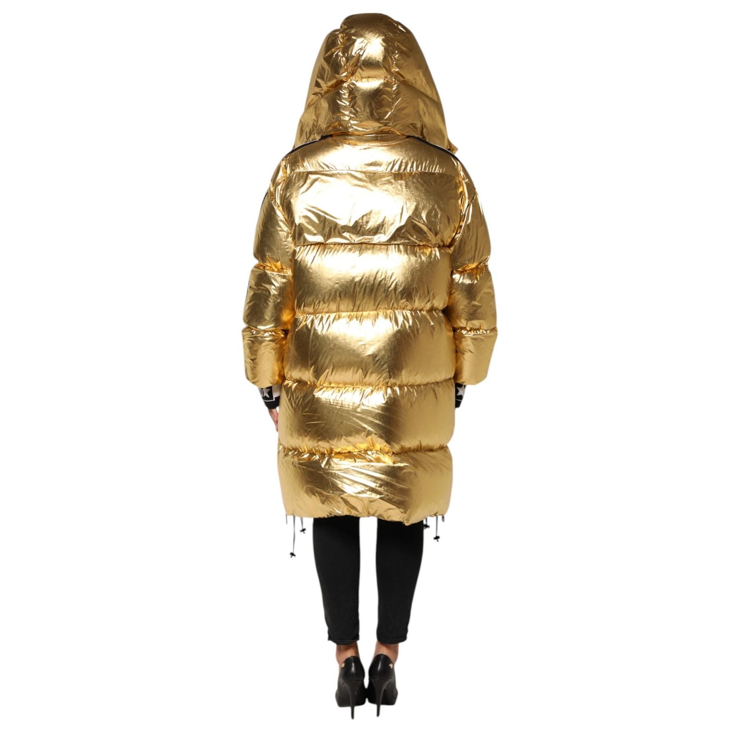 Dolce & Gabbana Gold Hooded Puffer Quilted Full Zip Jacket