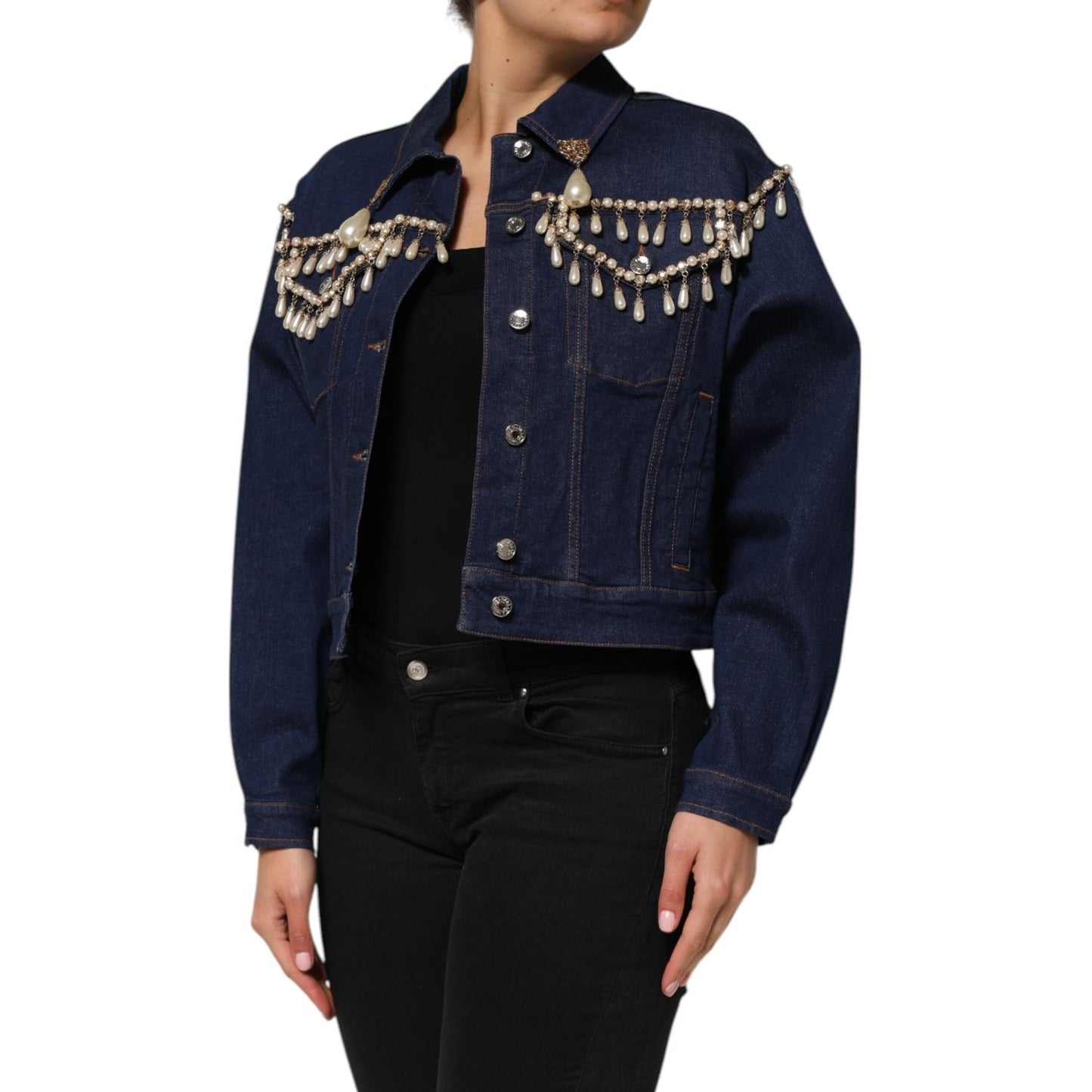 Dolce & Gabbana Blue Cotton Denim Crystal Embellished Jacket