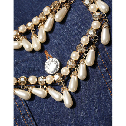 Dolce & Gabbana Blue Cotton Denim Crystal Embellished Jacket