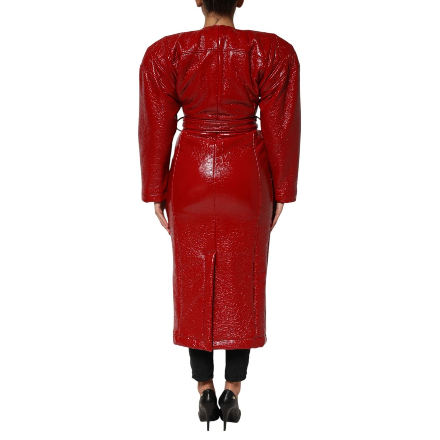 Dolce & Gabbana Red Wool Single Breasted Trench Coat Jacket