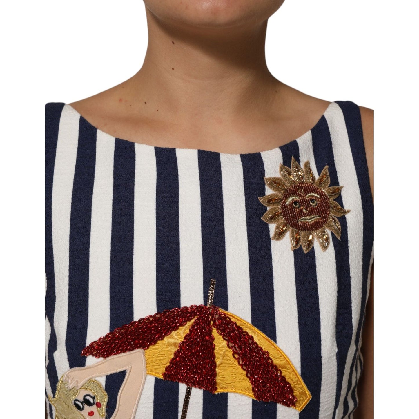 Dolce & Gabbana Blue White Striped Embroidered A-line Dress