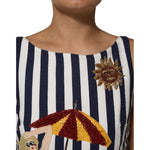 Dolce & Gabbana Blue White Striped Embroidered A-line Dress