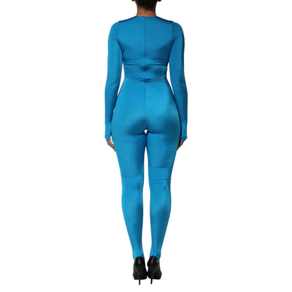 Dolce & Gabbana Blue Nylon Crew Neck Bodycon Jumpsuit Dress