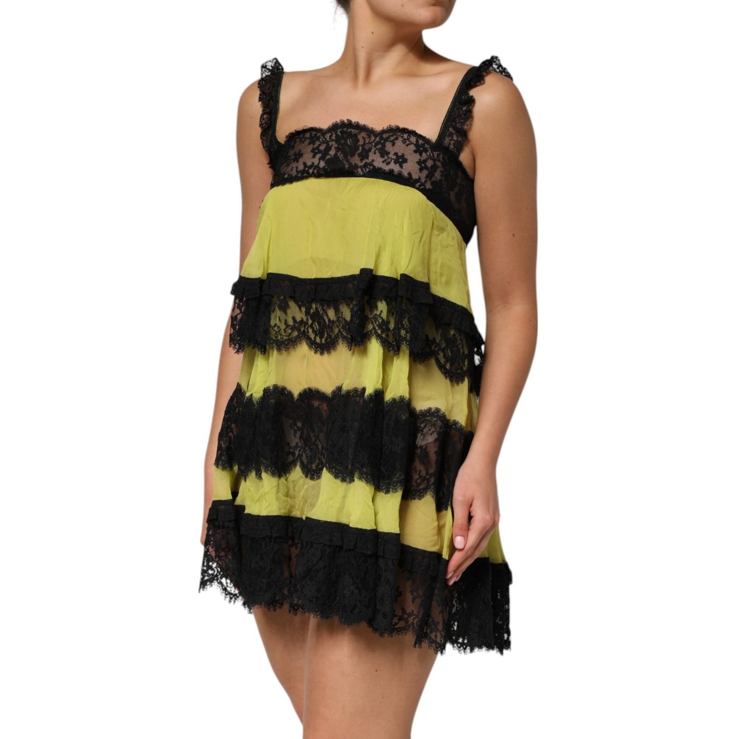 Dolce & Gabbana Yellow Black Babydoll Chemise Lingerie Dress