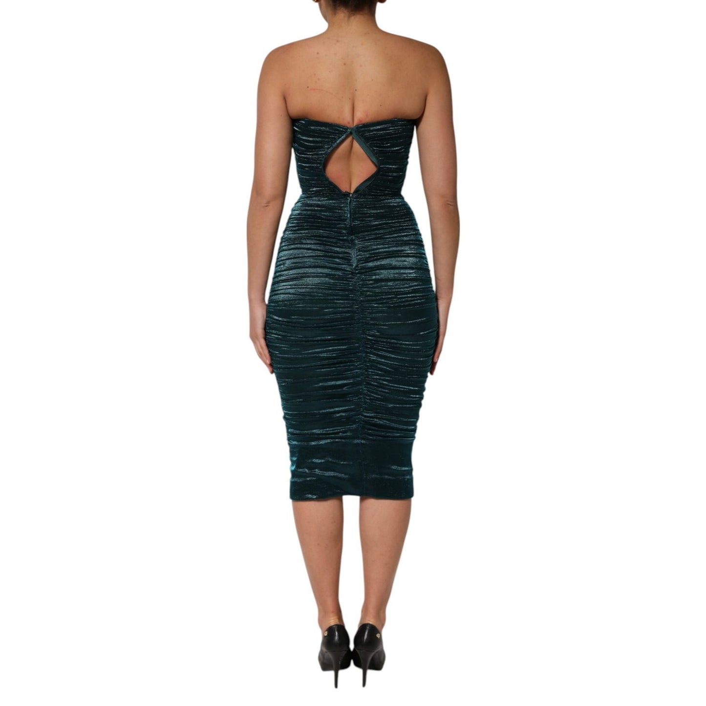Dolce & Gabbana Green Silk Satin Fitted Strapless Dress