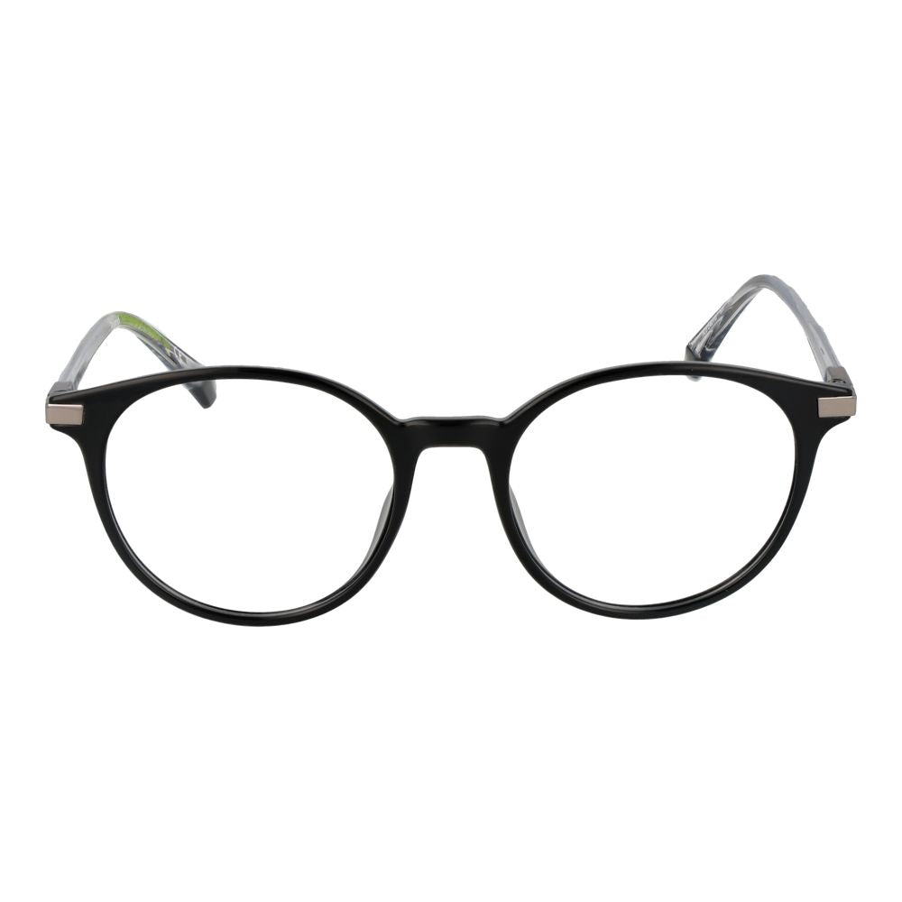 Polaroid Black Unisex Glasses Frame, full-rim panto style with demo plastic lenses in black polyamide.