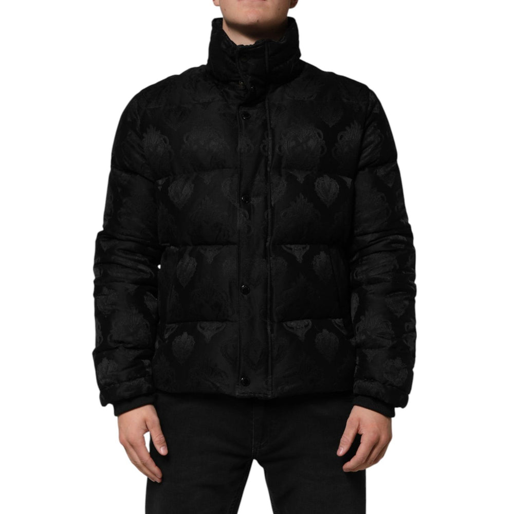 Dolce & Gabbana Black Jacquard Quilted Puffer Bomber Jacket