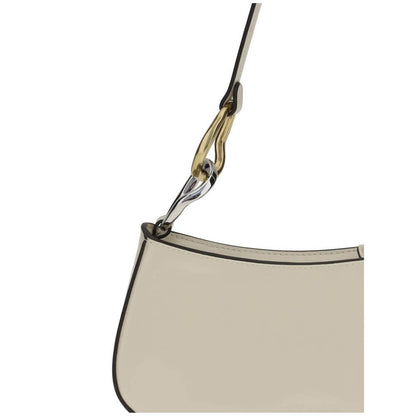 Staud Cream Calf Leather Bos Taurus Shoulder Bag with double snap hook detail and flat strap