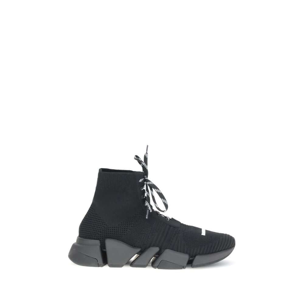 Balenciaga Black Polyester Athletic Sneakers with lace-up design and ultra-articulated sole, featuring contrasting 3D rubber logo.