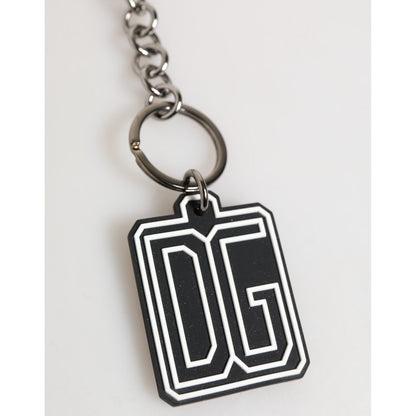 Dolce & Gabbana Black White DG Rubber Logo Silver Men Keychain Keyring