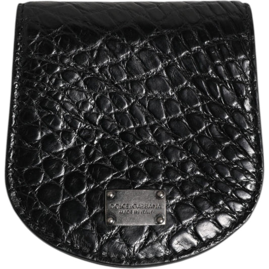 Dolce & Gabbana Black Exotic Skin Coin Condom Case Holder Pocket Wallet
