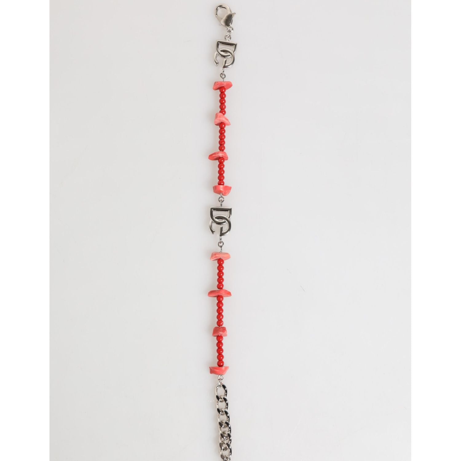 Dolce & Gabbana Silver Tone Brass Beaded Resin DG Logo Chain Men Bracelet