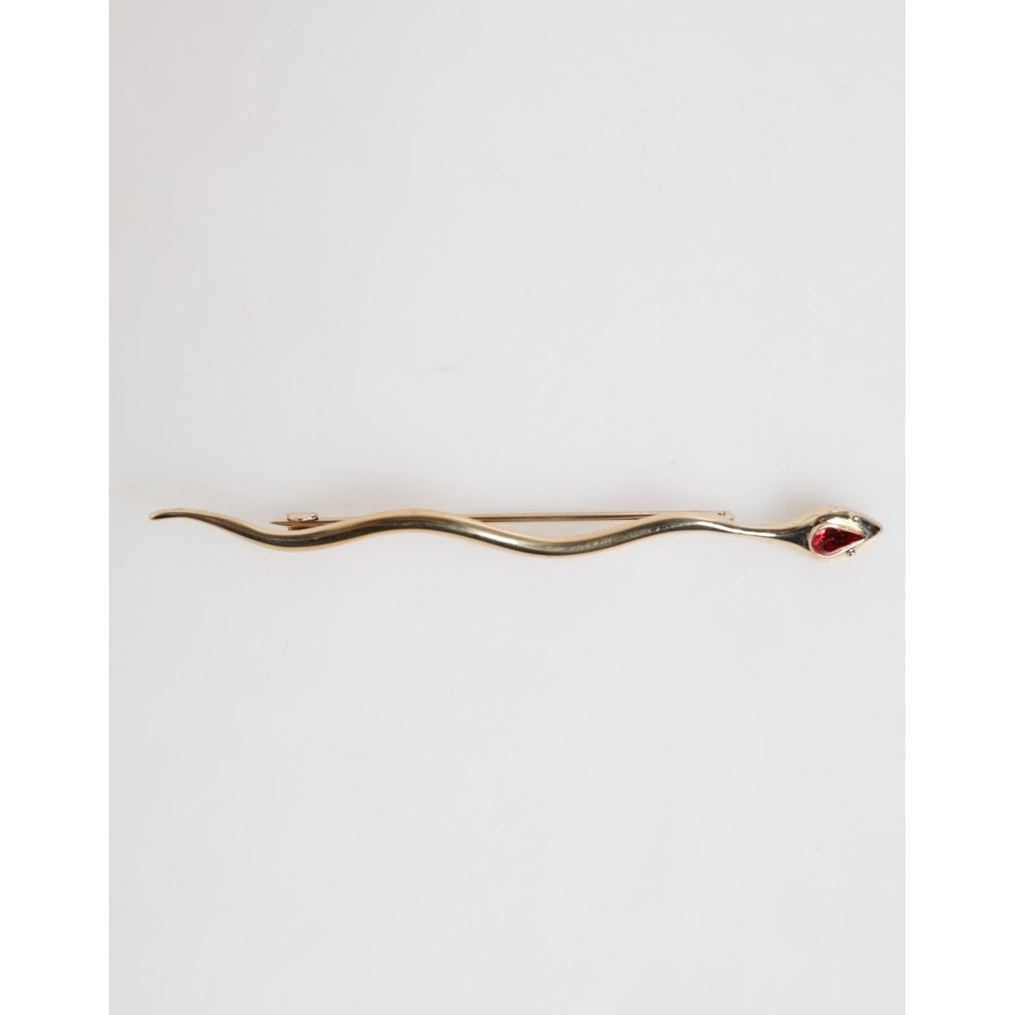 Dolce & Gabbana Gold Brass Red Crystal Spilla Serpente Mens Brooch Pin