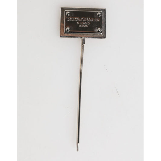 Dolce & Gabbana Silver Tone Logo Plaque Lapel Men Accessory Brooch Pin