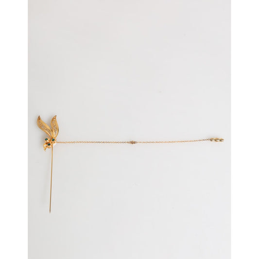 Dolce & Gabbana Gold Tone 925 Sterling Silver Crystal Chain Pin Brooch