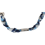 Dolce & Gabbana Blue White Braided Silver Metal Logo Beaded Men Bracelet