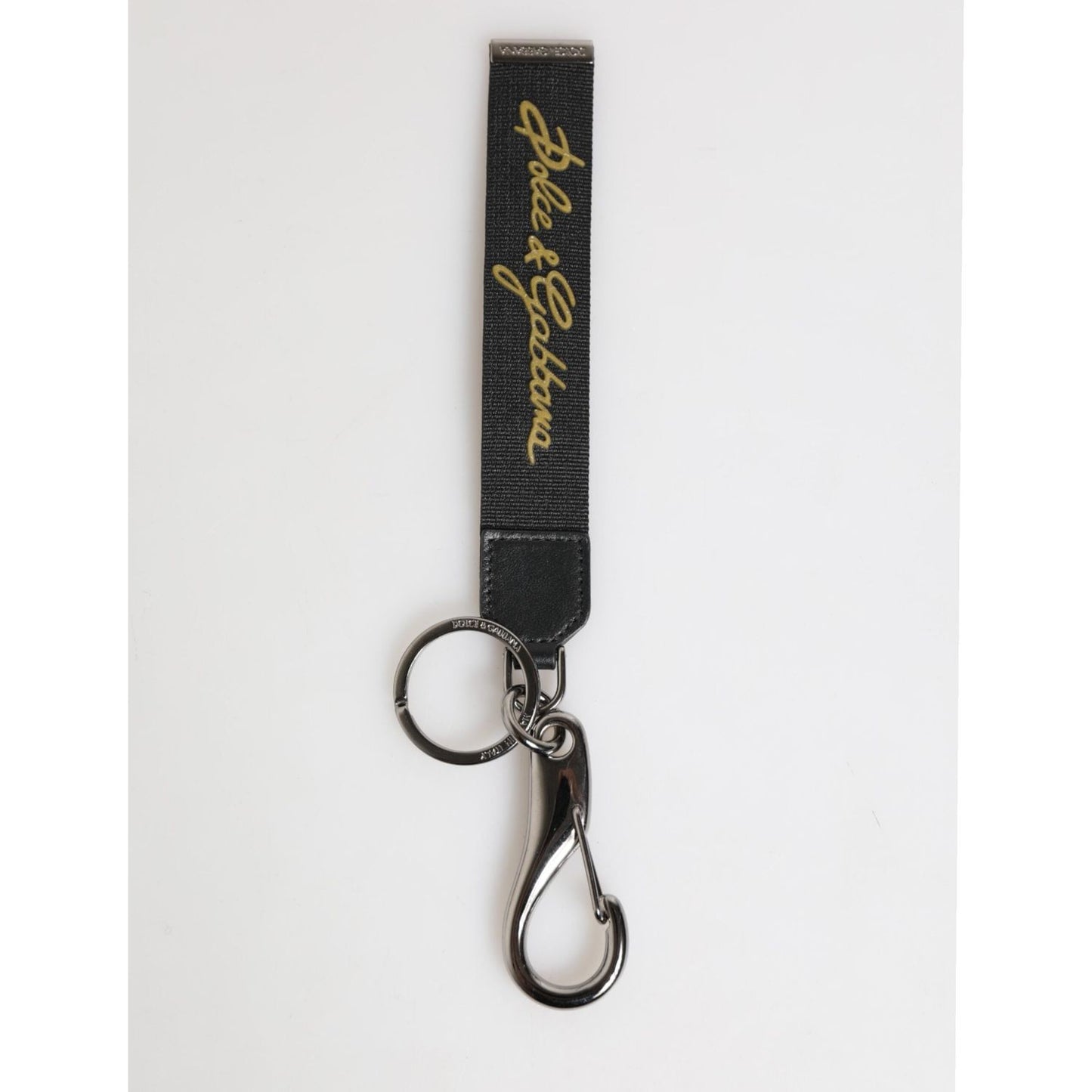 Dolce & Gabbana Black Yellow Polyester DG Logo Silver Keychain Keyring