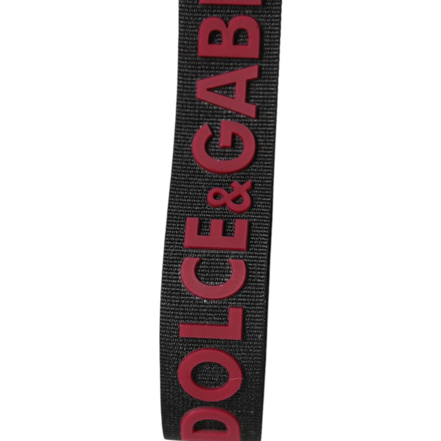 Dolce & Gabbana Black Red DG Logo Polyester Silver Men Keychain Keyring