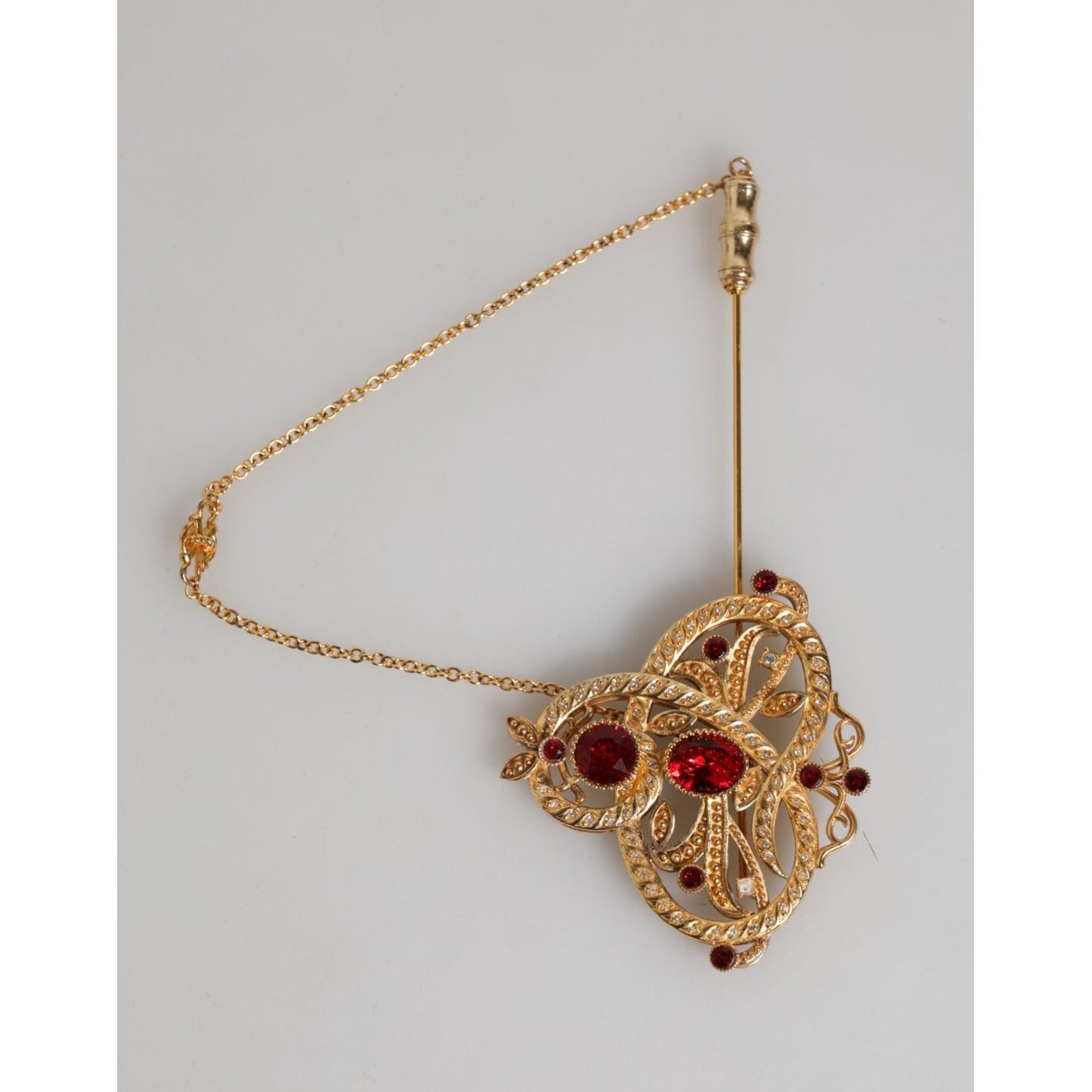 Dolce & Gabbana Gold Tone 925 Sterling Silver Crystal Chain Brooch Pin