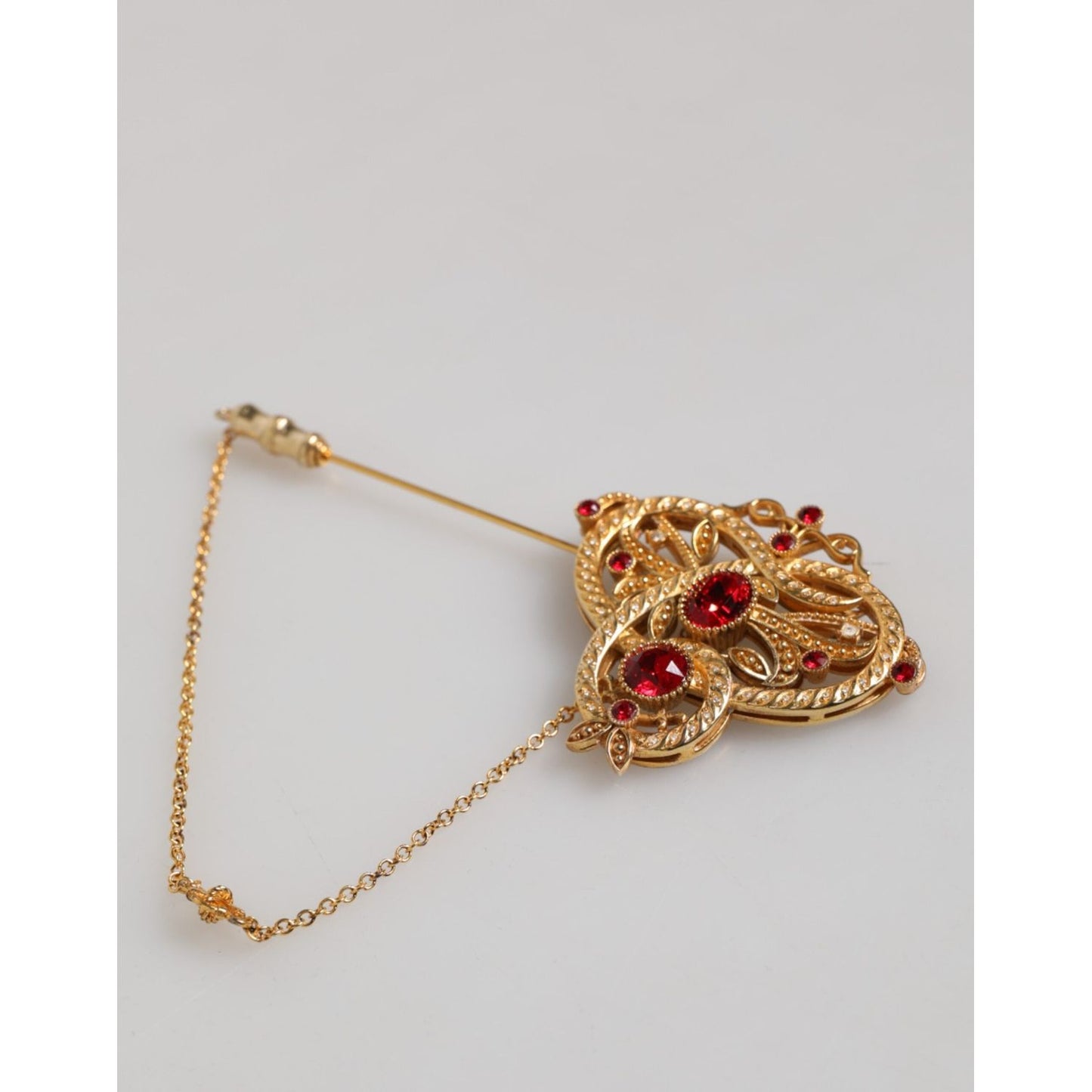 Dolce & Gabbana Gold Tone 925 Sterling Silver Crystal Chain Brooch Pin